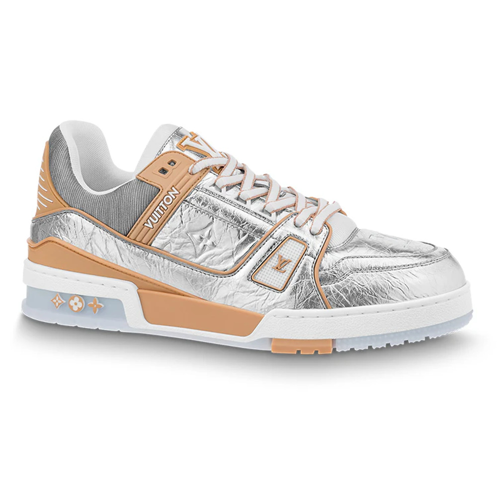Louis Vuitton Metallic Silver Beige White Low Top Trainer Sneaker UK 9 US 10 11 - Picture 1 of 16